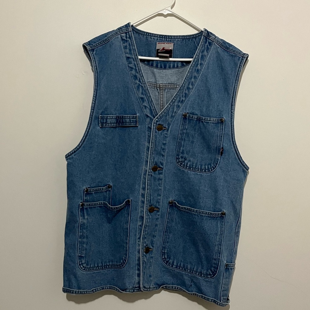 Size large vintage denim vest with pocket details